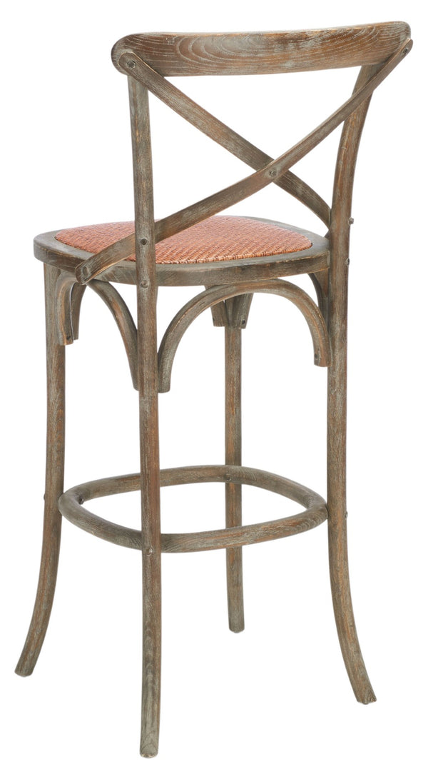 Safavieh Franklin Bar Stool - Elegant Cross-Back Bistro Design With Rattan Caning For Stylish Home Interiors Weathered / Grey AMH9502D