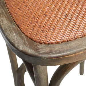 Safavieh Franklin Bar Stool - Elegant Cross-Back Bistro Design With Rattan Caning For Stylish Home Interiors Weathered / Grey AMH9502D