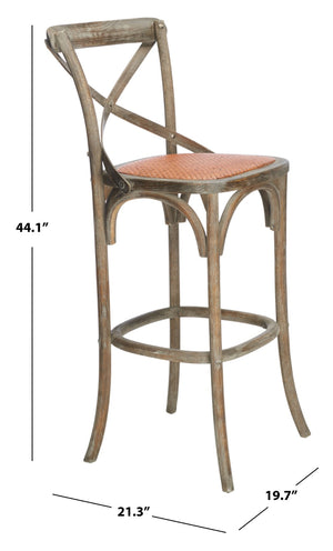 Safavieh Franklin Bar Stool - Elegant Cross-Back Bistro Design With Rattan Caning For Stylish Home Interiors Weathered / Grey AMH9502D