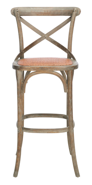 Safavieh Franklin Bar Stool - Elegant Cross-Back Bistro Design With Rattan Caning For Stylish Home Interiors Weathered / Grey AMH9502D