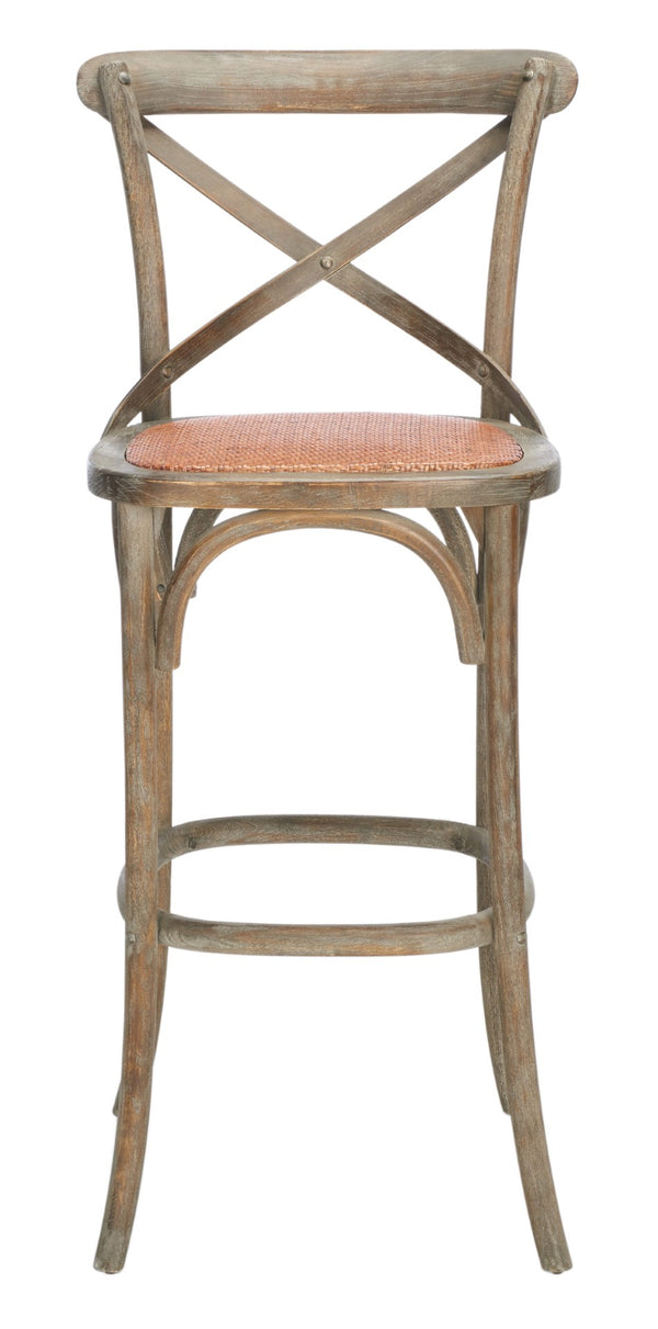 Safavieh Franklin Bar Stool - Elegant Cross-Back Bistro Design With Rattan Caning For Stylish Home Interiors Weathered / Grey AMH9502D