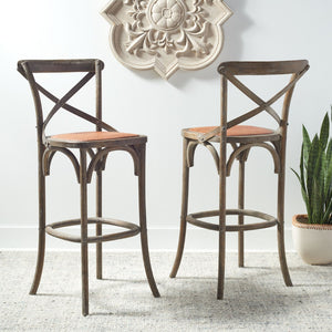 Safavieh Franklin Bar Stool - Elegant Cross-Back Bistro Design With Rattan Caning For Stylish Home Interiors Weathered / Grey AMH9502D