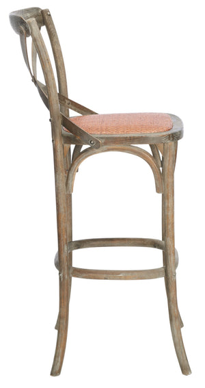 Safavieh Franklin Bar Stool - Elegant Cross-Back Bistro Design With Rattan Caning For Stylish Home Interiors Weathered / Grey AMH9502D