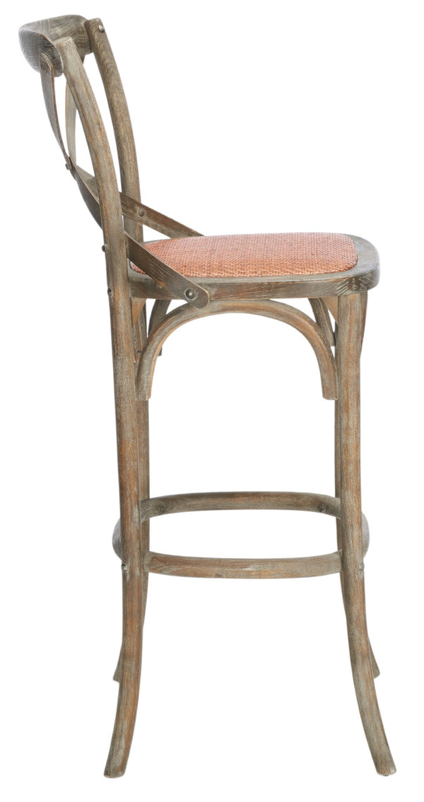 Safavieh Franklin Bar Stool - Elegant Cross-Back Bistro Design With Rattan Caning For Stylish Home Interiors Weathered / Grey AMH9502D