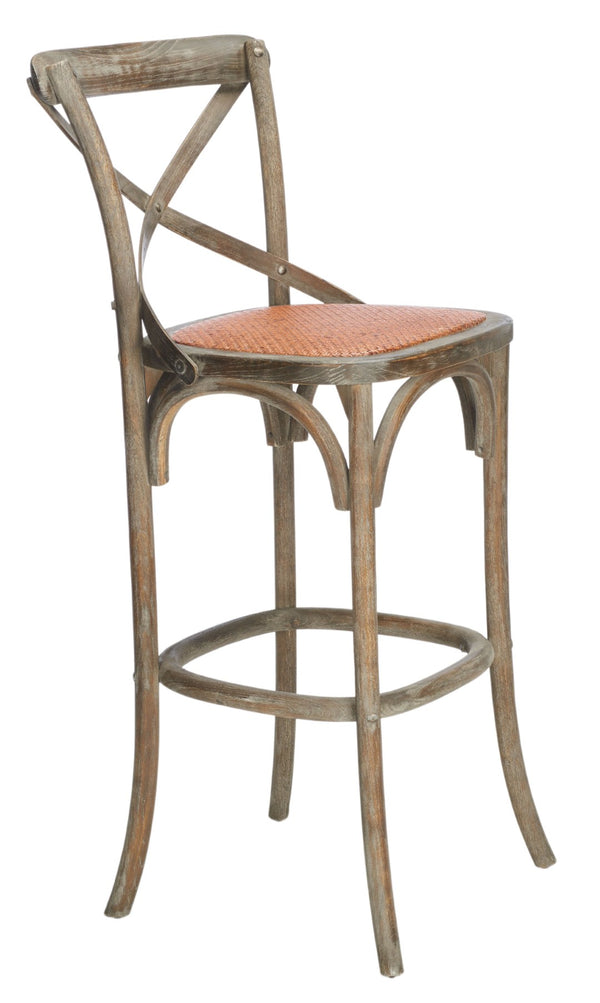 Safavieh Franklin Bar Stool - Elegant Cross-Back Bistro Design With Rattan Caning For Stylish Home Interiors Weathered / Grey AMH9502D