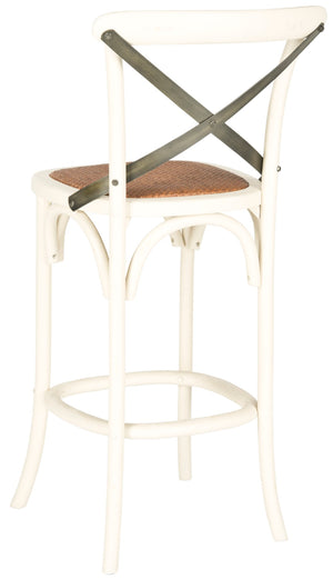 Safavieh Eleanor X Back Bar Stool - Classic Café Charm With Curved Frame And Woven Rattan Seat For Comfort Antique White AMH9503A