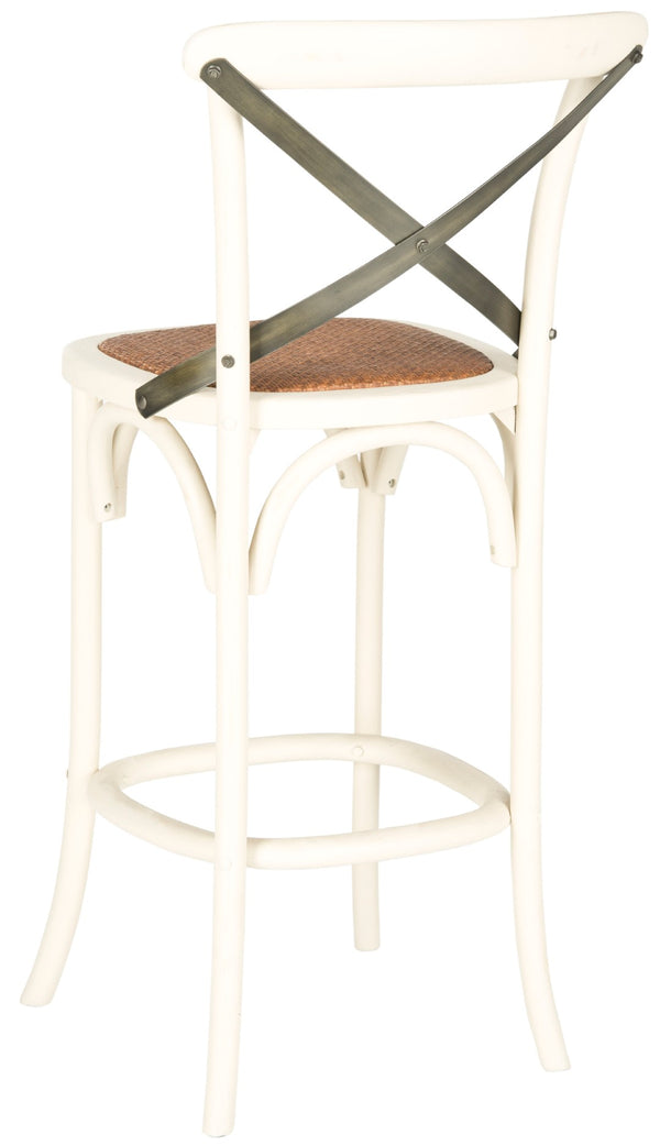 Safavieh Eleanor X Back Bar Stool - Classic Café Charm With Curved Frame And Woven Rattan Seat For Comfort Antique White AMH9503A