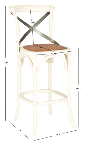Safavieh Eleanor X Back Bar Stool - Classic Café Charm With Curved Frame And Woven Rattan Seat For Comfort Antique White AMH9503A