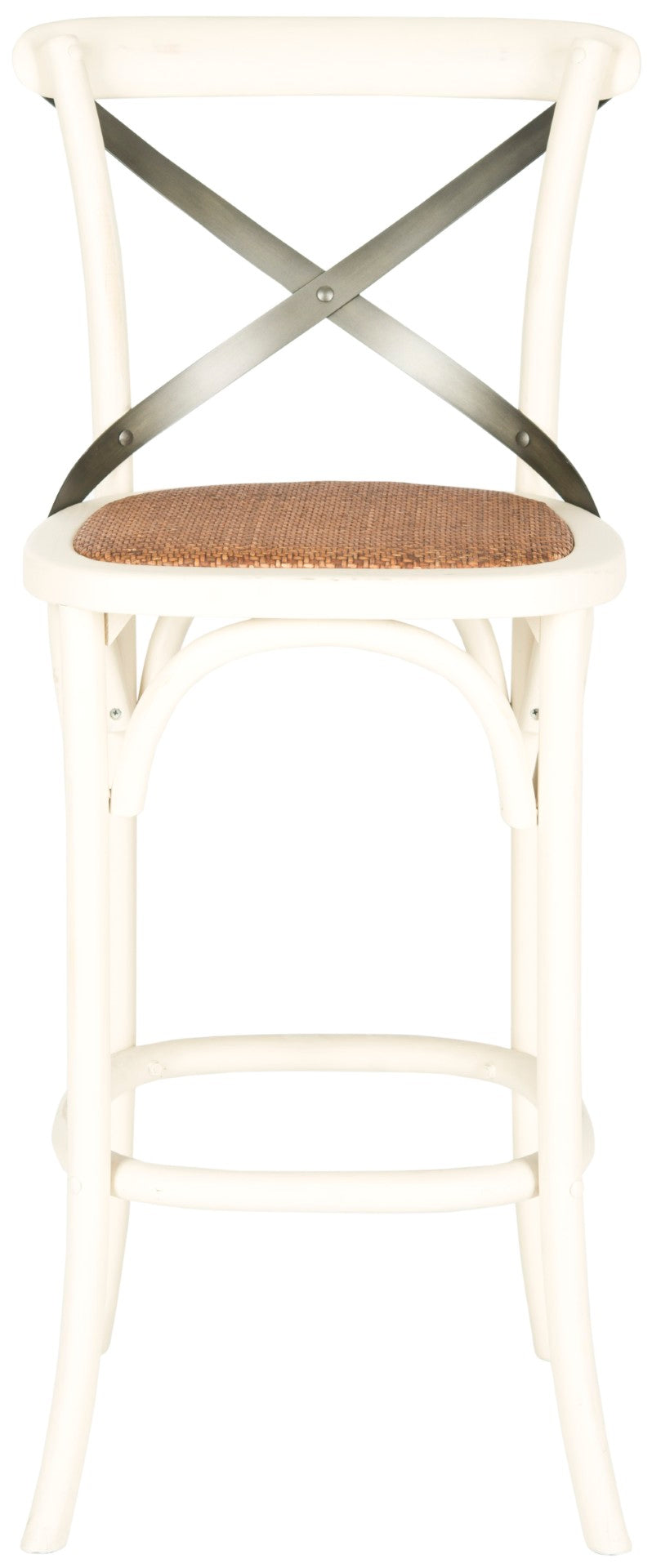 Safavieh Eleanor X Back Bar Stool - Classic Café Charm With Curved Frame And Woven Rattan Seat For Comfort Antique White AMH9503A
