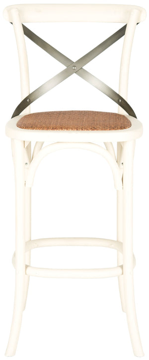 Safavieh Eleanor X Back Bar Stool - Classic Café Charm With Curved Frame And Woven Rattan Seat For Comfort Antique White AMH9503A