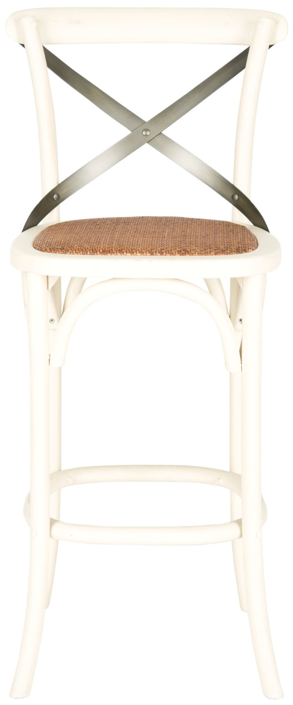 Safavieh Eleanor X Back Bar Stool - Classic Café Charm With Curved Frame And Woven Rattan Seat For Comfort Antique White AMH9503A