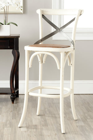 Safavieh Eleanor X Back Bar Stool - Classic Café Charm With Curved Frame And Woven Rattan Seat For Comfort Antique White AMH9503A