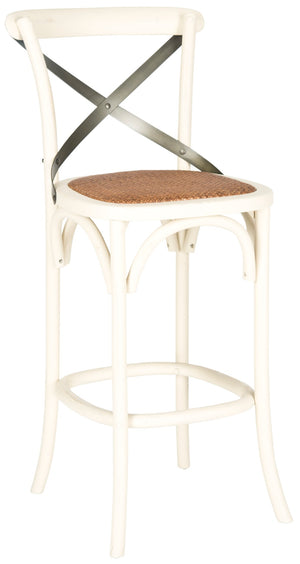Safavieh Eleanor X Back Bar Stool - Classic Café Charm With Curved Frame And Woven Rattan Seat For Comfort Antique White AMH9503A