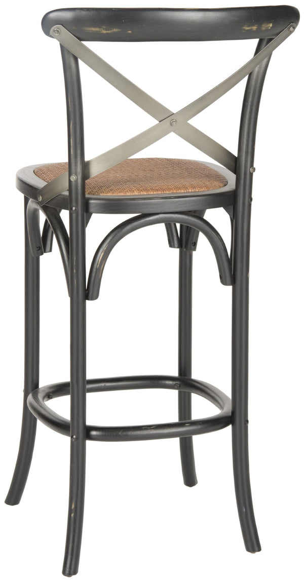 Safavieh Eleanor X Back Bar Stool - Classic Café Charm With Curved Frame And Woven Rattan Seat For Comfort Black AMH9503B