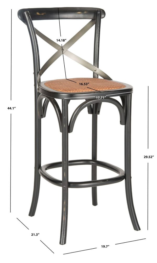 Safavieh Eleanor X Back Bar Stool - Classic Café Charm With Curved Frame And Woven Rattan Seat For Comfort Black AMH9503B