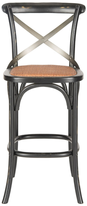 Safavieh Eleanor X Back Bar Stool - Classic Café Charm With Curved Frame And Woven Rattan Seat For Comfort Black AMH9503B
