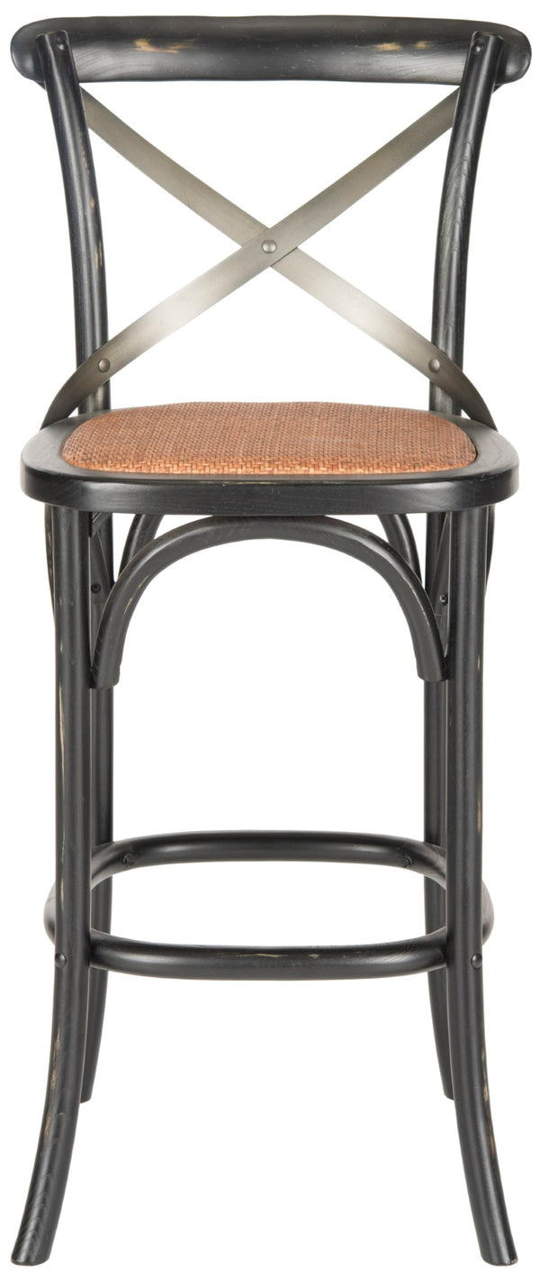 Safavieh Eleanor X Back Bar Stool - Classic Café Charm With Curved Frame And Woven Rattan Seat For Comfort Black AMH9503B