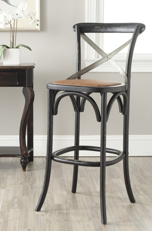 Safavieh Eleanor X Back Bar Stool - Classic Café Charm With Curved Frame And Woven Rattan Seat For Comfort Black AMH9503B