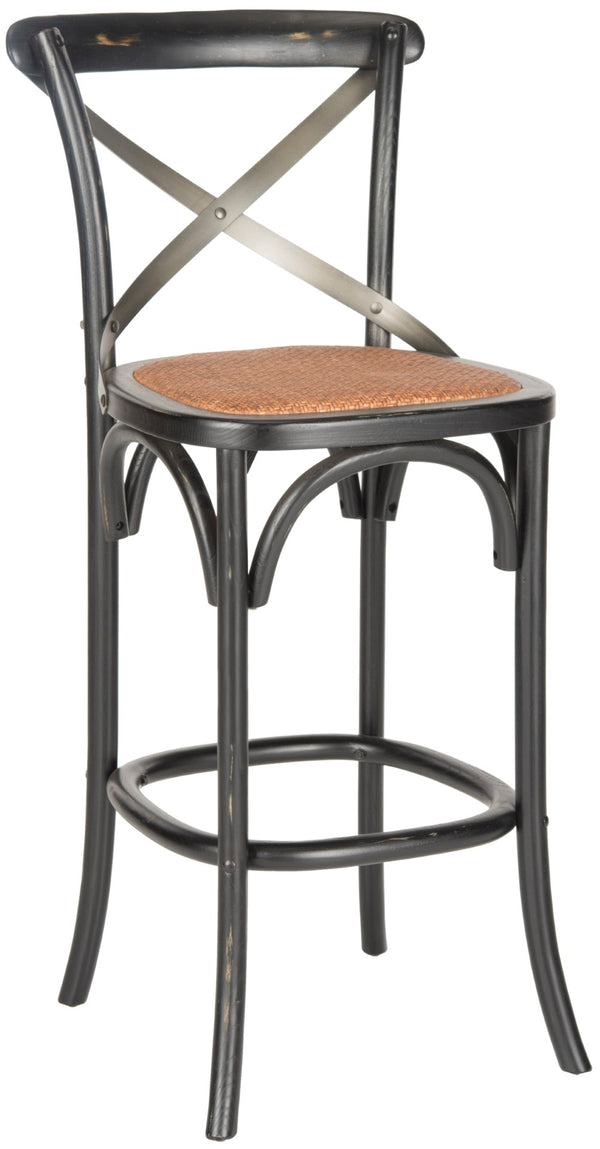 Safavieh Eleanor X Back Bar Stool - Classic Café Charm With Curved Frame And Woven Rattan Seat For Comfort Black AMH9503B