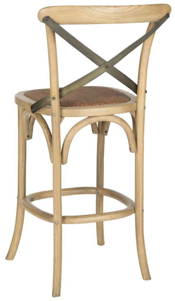 Safavieh Eleanor X Back Bar Stool - Classic Café Charm With Curved Frame And Woven Rattan Seat For Comfort Weathered Oak AMH9503C