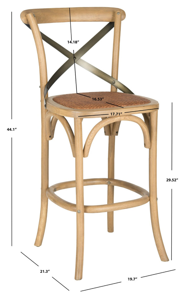 Safavieh Eleanor X Back Bar Stool - Classic Café Charm With Curved Frame And Woven Rattan Seat For Comfort Weathered Oak AMH9503C