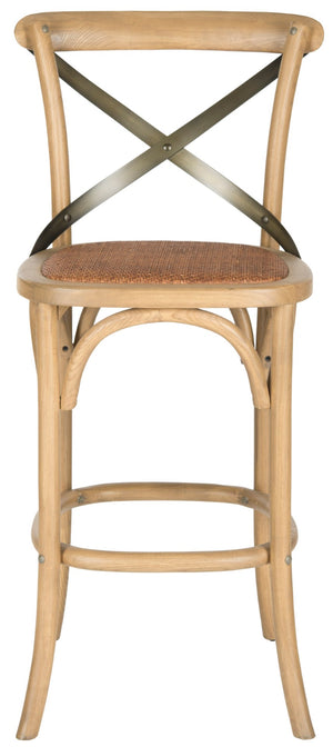 Safavieh Eleanor X Back Bar Stool - Classic Café Charm With Curved Frame And Woven Rattan Seat For Comfort Weathered Oak AMH9503C