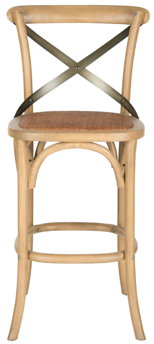 Safavieh Eleanor X Back Bar Stool - Classic Café Charm With Curved Frame And Woven Rattan Seat For Comfort Weathered Oak AMH9503C