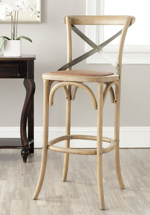 Safavieh Eleanor X Back Bar Stool - Classic Café Charm With Curved Frame And Woven Rattan Seat For Comfort Weathered Oak AMH9503C