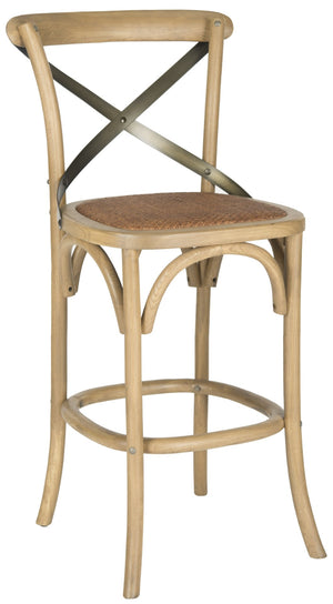 Safavieh Eleanor X Back Bar Stool - Classic Café Charm With Curved Frame And Woven Rattan Seat For Comfort Weathered Oak AMH9503C