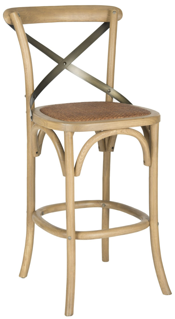 Safavieh Eleanor X Back Bar Stool - Classic Café Charm With Curved Frame And Woven Rattan Seat For Comfort Weathered Oak AMH9503C