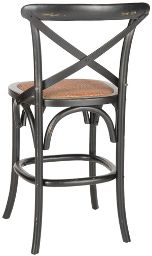 Safavieh Franklin Counter Stool - Timeless X-Back Design, Distressed Finish, Perfect For Kitchen Or Dining Spaces Black AMH9504B
