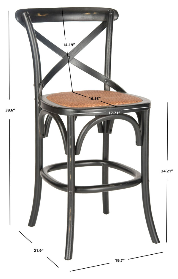 Safavieh Franklin Counter Stool - Timeless X-Back Design, Distressed Finish, Perfect For Kitchen Or Dining Spaces Black AMH9504B