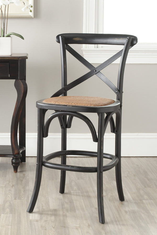 Safavieh Franklin Counter Stool - Timeless X-Back Design, Distressed Finish, Perfect For Kitchen Or Dining Spaces Black AMH9504B