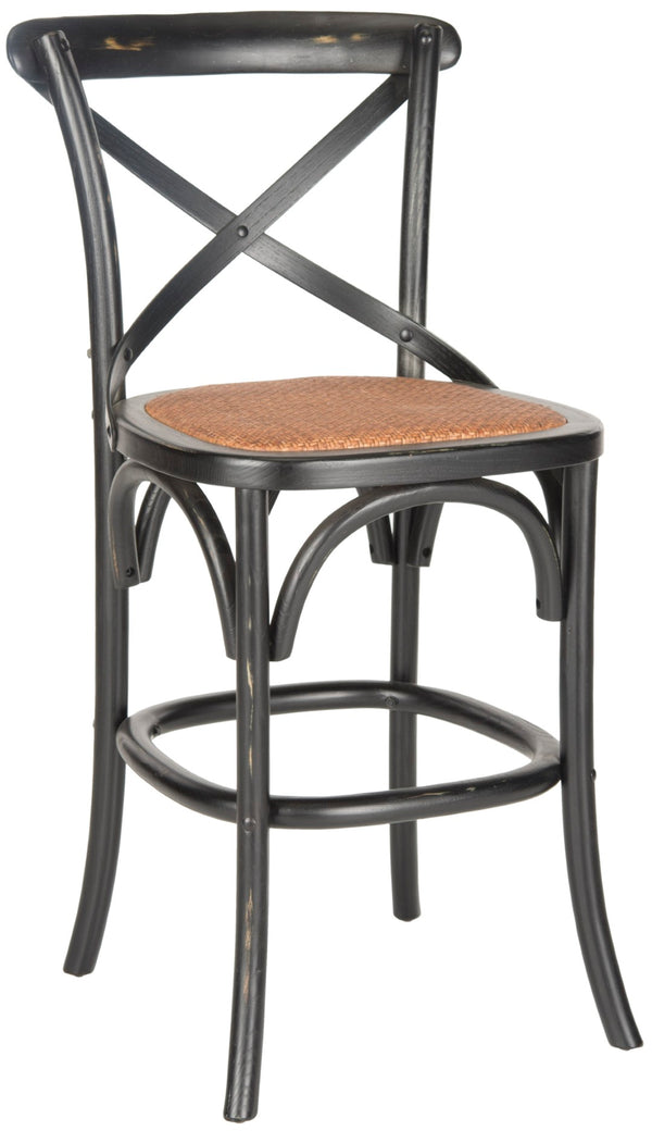 Safavieh Franklin Counter Stool - Timeless X-Back Design, Distressed Finish, Perfect For Kitchen Or Dining Spaces Black AMH9504B