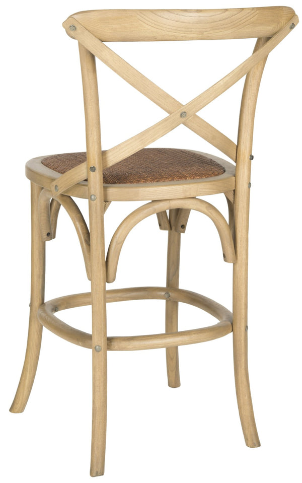 Safavieh Franklin Counter Stool - Timeless X-Back Design, Distressed Finish, Perfect For Kitchen Or Dining Spaces Weathered Oak AMH9504C