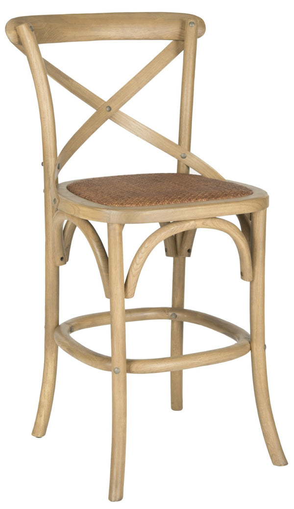 Safavieh Franklin Counter Stool - Timeless X-Back Design, Distressed Finish, Perfect For Kitchen Or Dining Spaces Weathered Oak AMH9504C