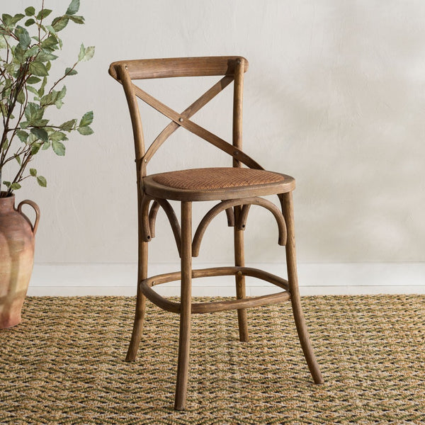 Safavieh Franklin Counter Stool - Timeless X-Back Design, Distressed Finish, Perfect For Kitchen Or Dining Spaces Weathered Grey AMH9504D
