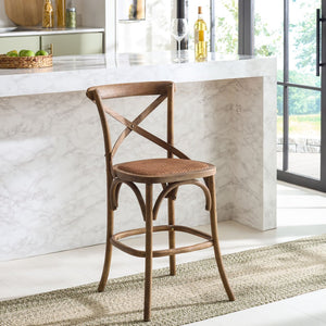 Safavieh Franklin Counter Stool - Timeless X-Back Design, Distressed Finish, Perfect For Kitchen Or Dining Spaces Weathered Grey AMH9504D