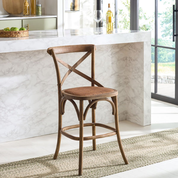 Safavieh Franklin Counter Stool - Timeless X-Back Design, Distressed Finish, Perfect For Kitchen Or Dining Spaces Weathered Grey AMH9504D