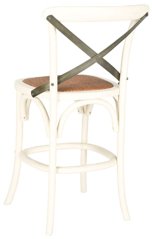 Safavieh Eleanr Elegant X-Back Counter Stool For Timeless Café Charm In Kitchen Or Dining Spaces, Durable Design Antique White AMH9505A
