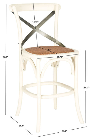 Safavieh Eleanr Elegant X-Back Counter Stool For Timeless Café Charm In Kitchen Or Dining Spaces, Durable Design Antique White AMH9505A