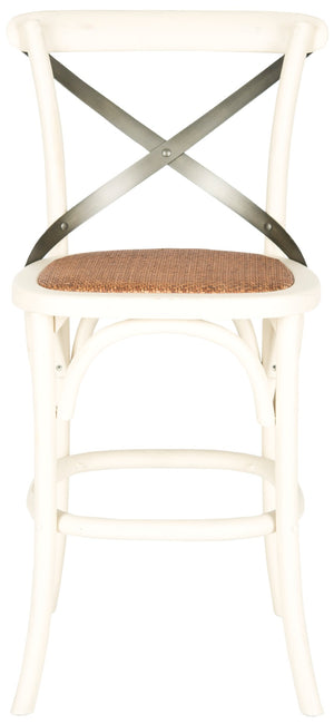 Safavieh Eleanr Elegant X-Back Counter Stool For Timeless Café Charm In Kitchen Or Dining Spaces, Durable Design Antique White AMH9505A