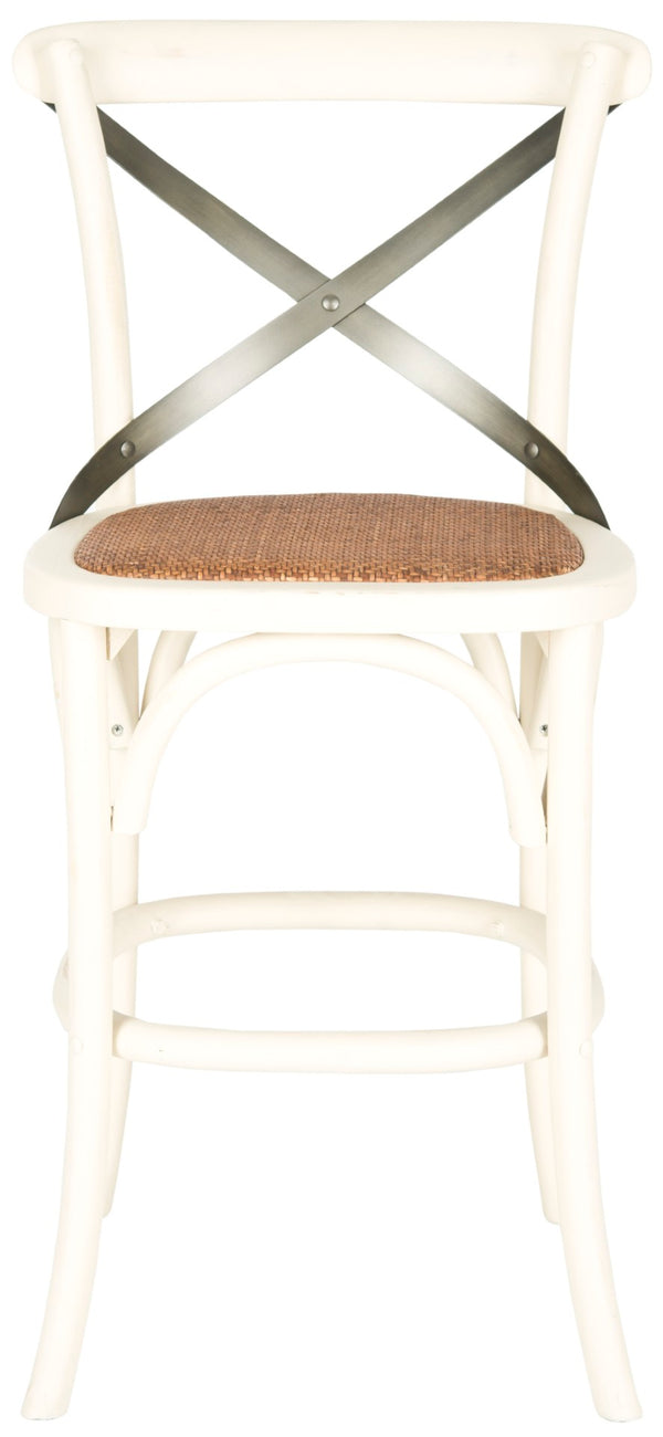 Safavieh Eleanr Elegant X-Back Counter Stool For Timeless Café Charm In Kitchen Or Dining Spaces, Durable Design Antique White AMH9505A