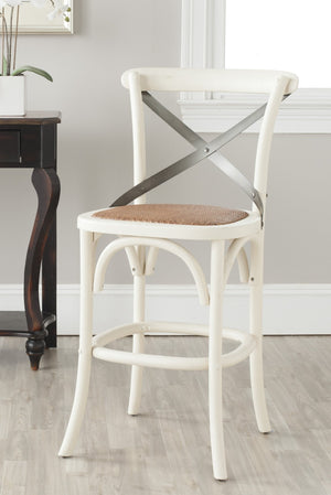 Safavieh Eleanr Elegant X-Back Counter Stool For Timeless Café Charm In Kitchen Or Dining Spaces, Durable Design Antique White AMH9505A