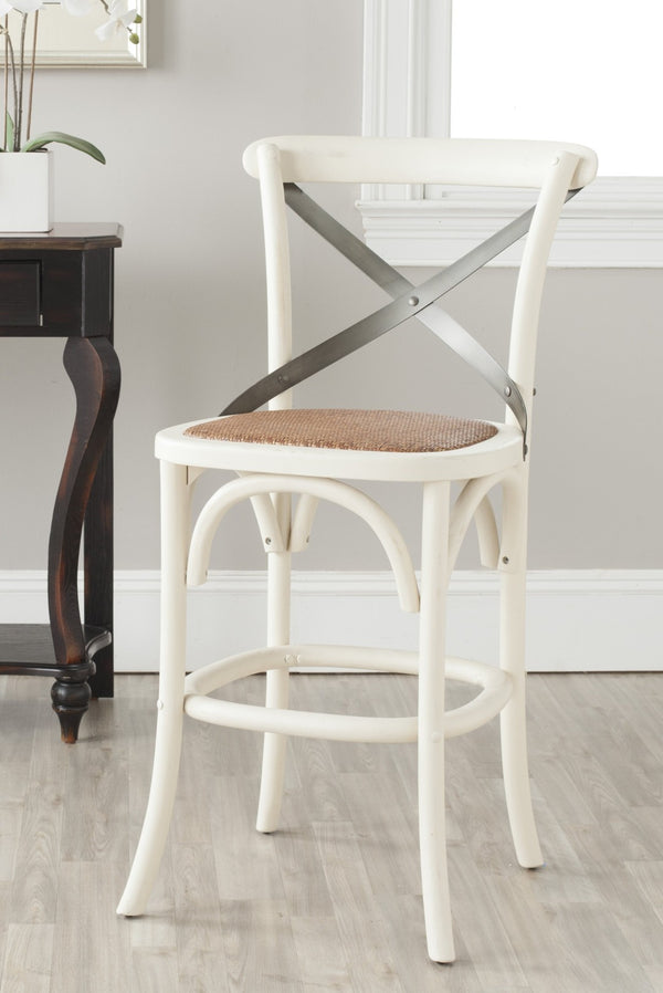 Safavieh Eleanr Elegant X-Back Counter Stool For Timeless Café Charm In Kitchen Or Dining Spaces, Durable Design Antique White AMH9505A