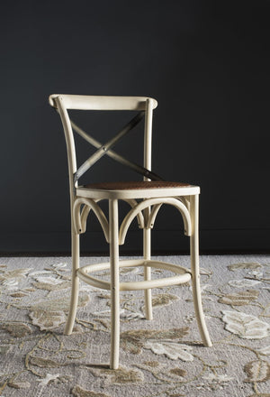Safavieh Eleanr Elegant X-Back Counter Stool For Timeless Café Charm In Kitchen Or Dining Spaces, Durable Design Antique White AMH9505A