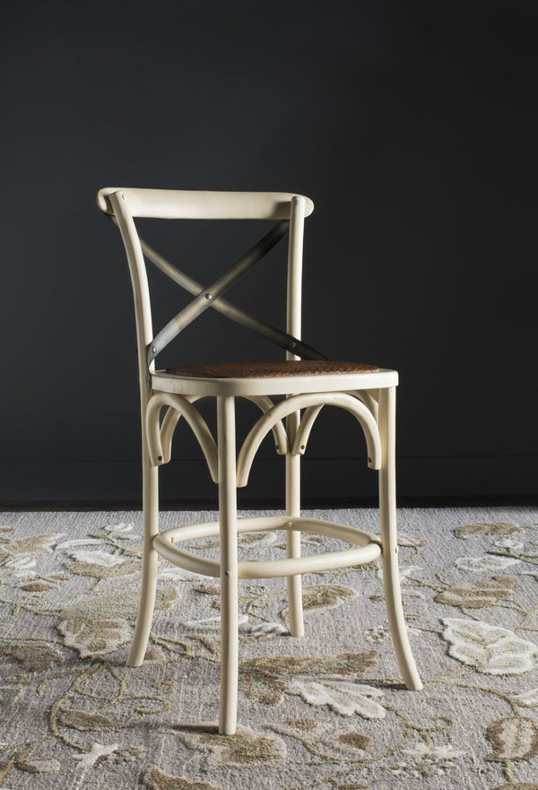 Safavieh Eleanr Elegant X-Back Counter Stool For Timeless Café Charm In Kitchen Or Dining Spaces, Durable Design Antique White AMH9505A