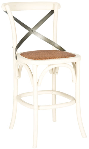 Safavieh Eleanr Elegant X-Back Counter Stool For Timeless Café Charm In Kitchen Or Dining Spaces, Durable Design Antique White AMH9505A