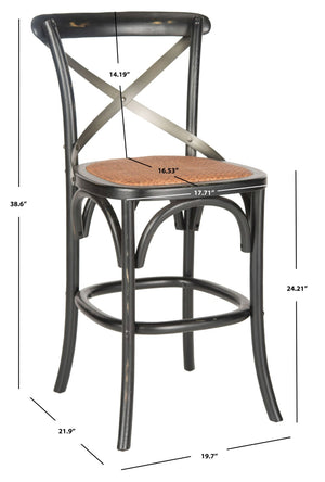 Safavieh Eleanr Elegant X-Back Counter Stool For Timeless Café Charm In Kitchen Or Dining Spaces, Durable Design Black AMH9505B