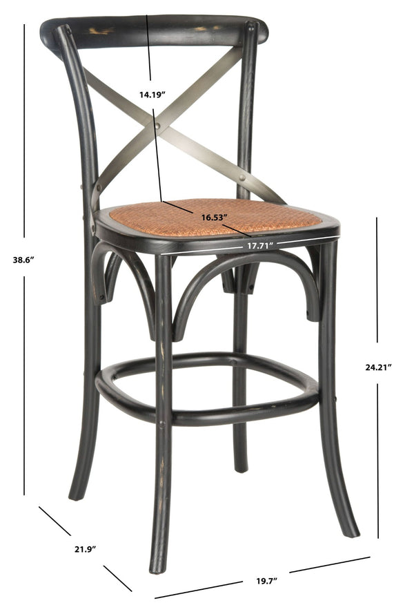 Safavieh Eleanr Elegant X-Back Counter Stool For Timeless Café Charm In Kitchen Or Dining Spaces, Durable Design Black AMH9505B